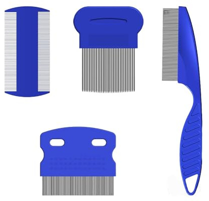 Juego de 4 peines para animales, peines antipulgas de acero inoxidable, peine de piojos, peine de dientes finos, para animales de pelo largo y corto
