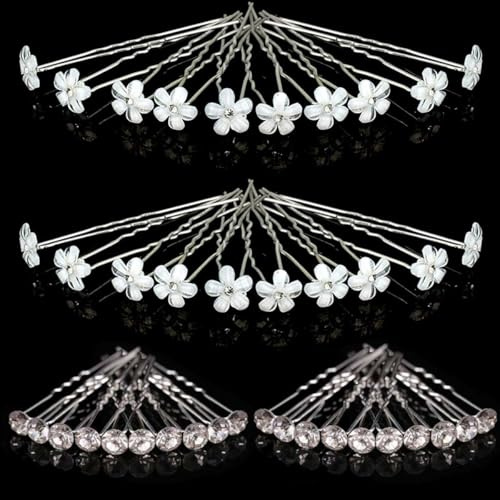 BetterJonny - Horquillas de boda con perlas y flores de diamantes de imitación en forma de U para el peinado de novia, comunión, fiesta, mujeres y niñas, 40 unidades