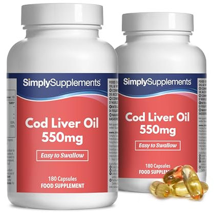 Pure Cod Liver Oil 550mg | Rich in Essential Fatty Acid with EPA, DHA & Omega 3 | with Added Vitamin A & D | 360 Soft-Gel Capsules = Up to 1 Year Supply | UK Made