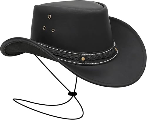 BRANDSLOCK Chapeau de Cowboy Masculin à Bord Large, Style Australien, Style Western, Bas sous Un Chapeau