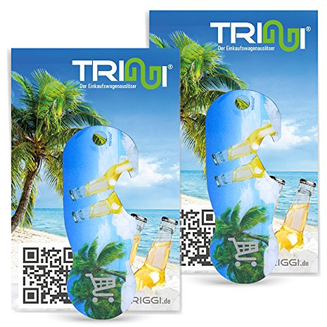 TRIGGI® der Einkaufswagenlöser - Einkaufswagenchip zum Abziehen, 2er Set Beach-Motiv mit Flaschenöffner-Funktion