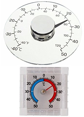 szdealhola Fensterthermometer zum Aufkleben, transparent, Kunststoff, rund, quadratisch, 2 Stück