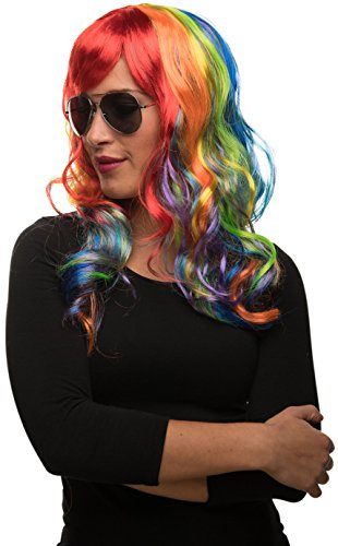 Peluca Unicornio de Pelo Largo en Colores Arco Iris para Señoras y Hombres para Carnaval