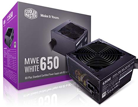 Cooler Master MWE 650 Fuente de alimentación blanca 650 W 80+ blanca con ventilador silencioso de 120 mm, rieles simples + 12 V, cables planos negros