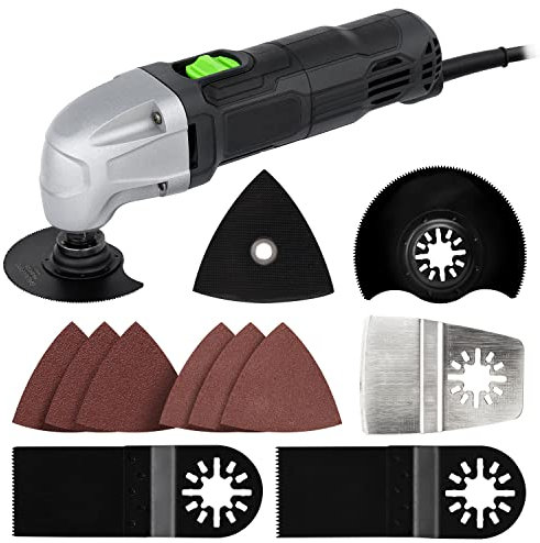 GALAX PRO 180W Oscillating Multi Tool, 22000 OPM,3 Degree Oscillating Angle with 3 Pieces Saw Blades, 1 Piece Semi Circle Blade Sanding Plate, 6 Pieces Sanding Papers for Sanding, Grinding