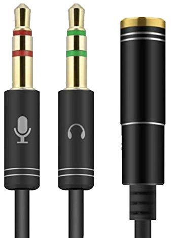 VJK Headphone Mic Splitters Cable, CTIA Standard 3.5mm Female to 2 Dual 3.5mm Male Audio Mic Splitter Cable Gold Plated Adapter for PC/Adapter/Speaker/Laptop Desktop/PS4/Xbox/Gaming
