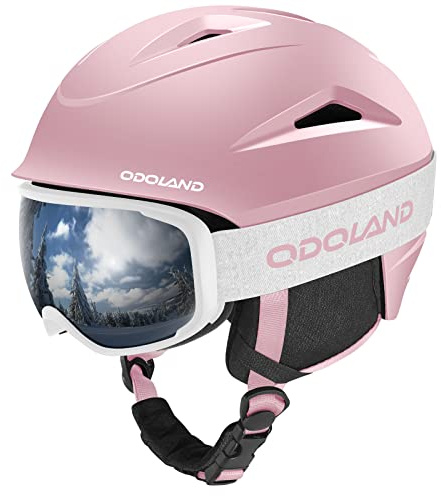 Odoland Kit di Casco Sci con Maschera, Casco Snowboard con Occhiali Sci per Uomini Donne e Giovani Unisex, Antiurto e Antivento, Set di Attrezzatura da Sci per Sport Invernali,PS