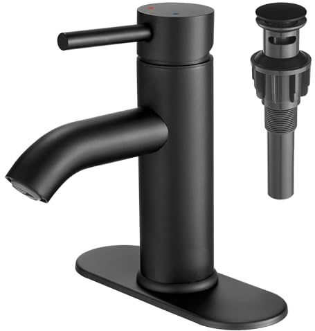 Black Bathroom Faucet Single Handle Bathroom Sink Faucet with Pop-up Drain Rv Lavatory Vessel Faucet Basin Mixer Tap with Deck Plate