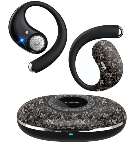 BEVCEFCC Cuffie Bluetooth Open Ear Con Motivo Nero Elegante,Auricolari Bluetooth Sport,36 Ore di Autonomia,Bluetooth 6.0,Leggere e Comode, per Sport ,Ufficio, Casa e Tempo Libero