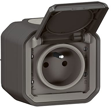 LEGRAND - Wasserdichte Steckdose IP55 mit Erde Plexo – Steckdose 2P + T 16 A komplett mit Klappe – für Aufputzmontage – hergestellt in Frankreich – Anthrazit