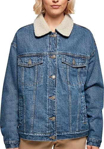 Urban Classics Damen Ladies Oversized Sherpa Denim Jacket blue washed, 4XL