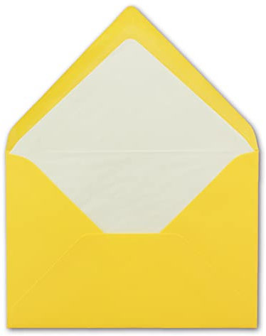75 DIN B6 Briefumschläge Gelb mit weißem Seidenfutter - 12,5 x 17,6 cm - 100 g/m² Nassklebung gerippte Umschläge ohne Fenster von Ihrem Glüxx-Agent