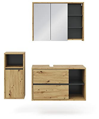 Vicco Badmöbel-Set Artisan-Eiche Viola, bestehend aus Bad Spiegelschrank, Waschbeckenunterschrank, Midischrank - Mehr Stauraum ohne Bodenfläche zu nutzen