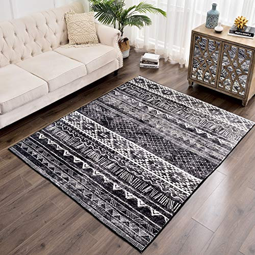 Area Rugs Modern Style Rug Artistic Traditional Unique Carpet Soft Short Pile Living Room Carpets Anti Slip Floor Mat Large for Hallway Bedroom (Black white, 80 x 120 cm) (Black white, 80 * 120cm)