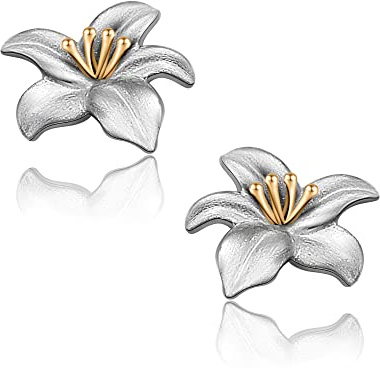 CHIC & ARTSY Orecchini a bottone a forma di fiore in argento sterling 925 Delicati orecchini a forma di fiore di giglio per donna Gioielli ipoallergenici per donna
