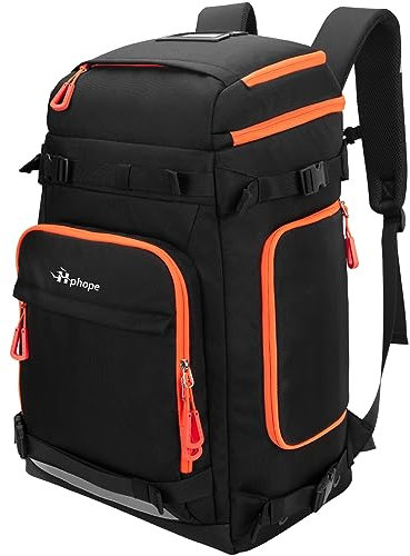 Hp hope Skischuhtasche mit Helmfach Skisack Skirucksack mit Helmtasche Skitasche Schlittschuhtasche für Skihelm Skistiefel Schlittschuhe Snowboard Rucksack Wandern Camping Beigsteigen 70L