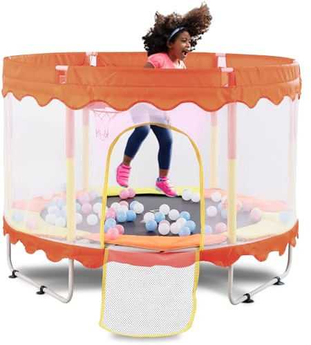 FOXSPORT Trampolín Interior con Red y Acolchado para Saltar - Cama Elástica de Jardín para Niños a Partir de 2 Años - Mini Jumping Trampolín con Cubierta de Borde (Naranja)