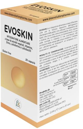 EVOSKIN - Integratore Alimentare per le Funzioni Depurative, per il Benessere e Mantenimento della Pelle Normale, Azione Antiossidante, Senza Glutine, Made in Italy, 30 Capsule