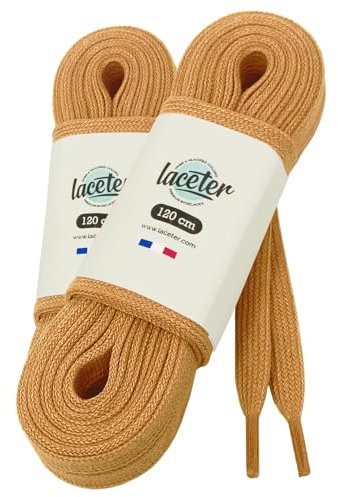 Laceter 2 Paires de Lacets Plats en Coton 8 mm pour Baskets, Sneakers, Chaussures de Sport ou Ville – Confortables, Solides, Résistants, Pour Homme Femme Enfant - 120 cm - Marron Noisette x 2