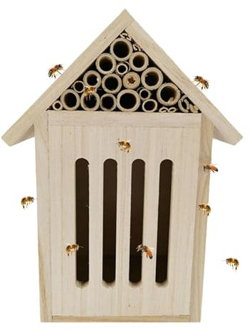 Maison en bois pour abeilles – Boîte à abeilles en bois naturel, décoration de jardin robuste et élégante | Ruche pour coccinelles, abeilles pollinisatrices et papillons