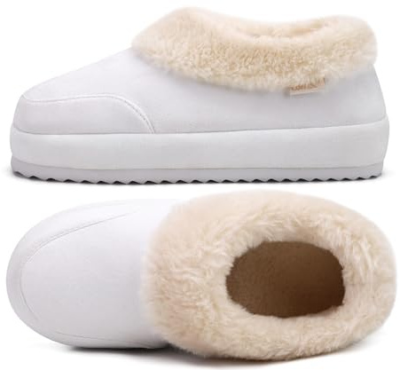 COFACE Femmes Home Pantoufles Memory Foam Warm Wire Micro Suede Blur Home Chaussures Femme Intérieur Extérieur Chambre Confort Fausse Fourrure Col Bottes Fermeture Arrière 38 Blanc