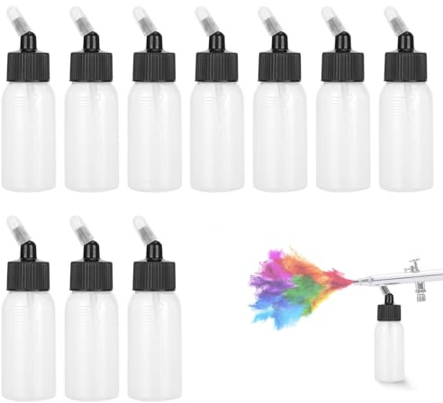 Tarro de alimentación de sifón para aerógrafo, 10 botellas de polipropileno de 30 ml, accesorios de alimentación de sifón de doble acción para pistolas de pulverización de sifón de doble acción