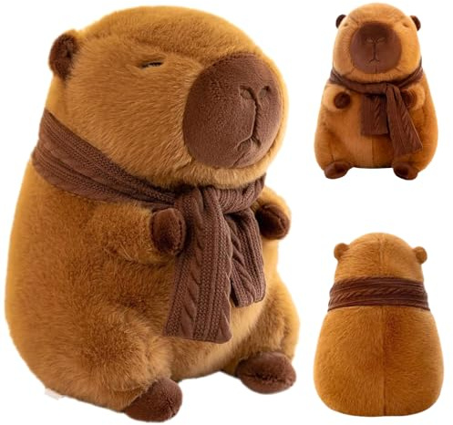 SKIKHN 25cm Peluche Capibara, Realistico Giocattolo Morbido Capibaras, Giocattolo Peluche Capibara con sciarpa, Simulazione Animale Peluches Capybara, Regali di Compleanno di Natale per Bambin Adulti