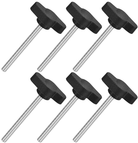 QUARKZMAN 6 Stück T-Flügelschraube mit Griffen Rändelschrauben, M4 x 45mm Männliche Schraube Knopf 304 Edelstahl Rändelschraube Daumenschrauben-Griff 27mm Durchmesser, Schwarz