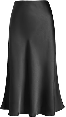 Eisnnu Jupe en Satin pour Femme mi-Longue trapèze Couleur Unie Jupe Soyeuse en Queue de Poisson pour soirée d'affaires S-XXXL (FR/ES, Alpha/Lettres, 3TG, Taille Normale, Taille Normale, Noir)