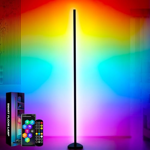Toaren 146cm Lámpara de Pie LED RGB, Lámpara Esquinera Regulable RGB Luz de Esquina con Remoto y APP, 16 Millones de Colores, Sincronización Musical, para Sala de Estar, Dormitorio, Sala de Juegos