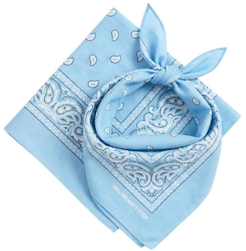 AURAE Ljusblå bandana – 100 % bomull och naturliga fibrer – blå bandana halsduk utan polyester – mjuk, hållbar och maskintvättbar – för män och kvinnor – unisex och barn – 2-pack