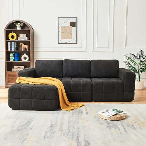 Panana 3/4 Seater Modular Sectional Sofa - 230cm Oversized L-shaped Left/Right Lounge Sofas with Memory Foam Seating Corner Couch for Living Room Bedroom, No Assembly Required (Black)