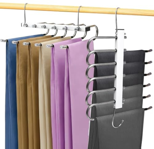 2 Pack Trouser Hangers Space Saving 6 In 1 Non-Slip Space Saving Hangers