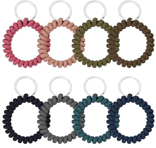 TRKETK 8 Pièces Couleurs Poignet Porte Clés en Spirale Keychain Bracelet Extensible Étanche avec Anneaux en Métal Dragonne Porte-clés En Plastique Printemps Spirale Pour Gym Piscine Salle Sport