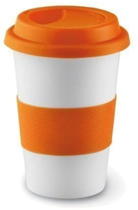 eBuyGB Insulated Takeaway Travel Mug with Silicone Lid, Ceramic, Orange, 400 ml