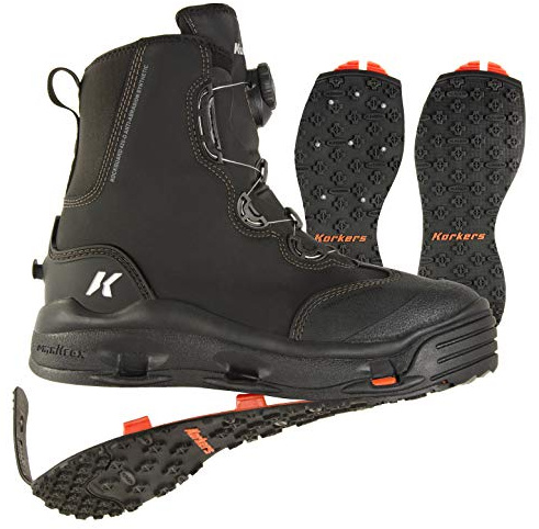 Korkers Devil's Canyon Wading Boots - Athletic and Glove-Like Fit - Includes Interchangeable Kling-On & Studded Kling-On Soles - Size 12, Black