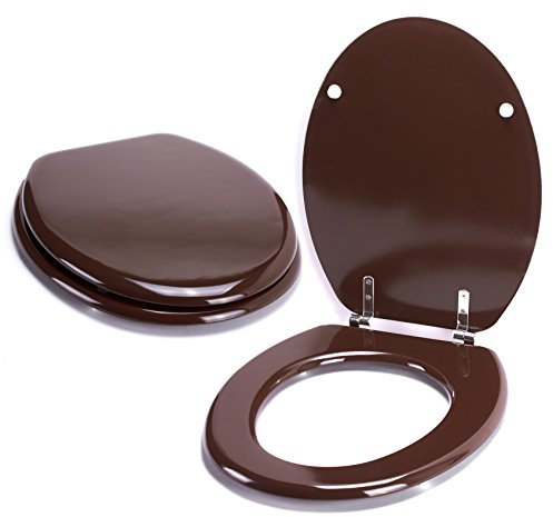 MSV 140302 WC-Sitz Toilettendeckel MDF Holzkern „Schokobraun“ Scharniere aus Edelstahl - hochwertige und stabile Qualität