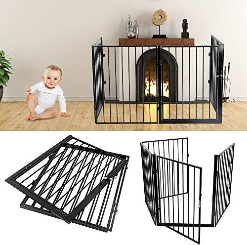 Kaminschutzgitter Metall mit 4 Elemente Inkl Faltbar Kamingitter Schwarz (Schwarz, 4 Elemente)