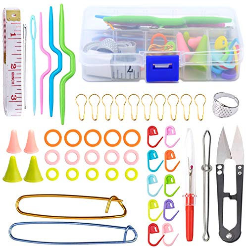 YMWALK 56Pcs Knitting Tools Accessories,Knitting and Crochet Accessories Basic Sewing Knitting Tools Set Needles Stitch Holders Markers Unpicker Crochet Starter Kit with Case for Beginners