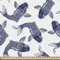 ABAKUHAUS Koifisch Stoff als Meterware, Japanischer Karpfen Sketch, Qualitäts Stoff Polster für Wohnaccessoires, 1M (148x100cm), Marine-Blau-Weiß