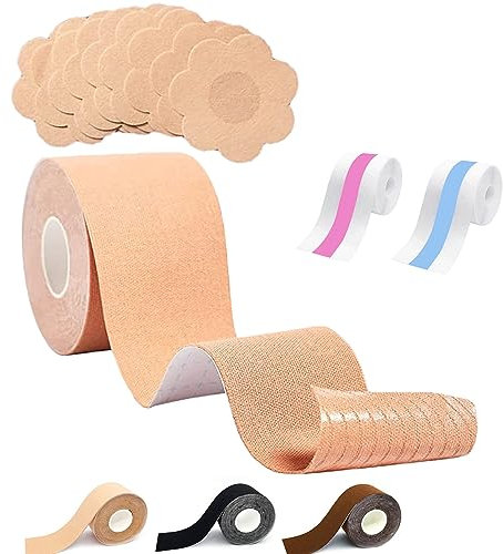 CUKIN Brust Lift Tape - Unsichtbares, Natürliches Aussehen - Atmungsaktiv & Wasserdicht - Starker Halt - Perfekt für Hochzeitskleider, Trägertops & mehr - Beige, 5*500CM