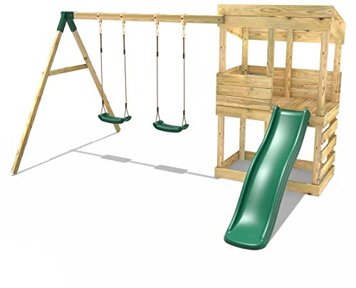 Rebo® Wooden Lookout Tower Playhouse with 6ft Slide - Bryce | OutdoorToys | Kids' Outdoor Wooden Garden Wendy House, Children's Play Shed, Weather Resistant