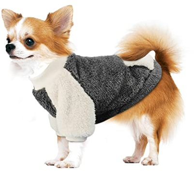 NAMSAN Hundtröja för små hundar vinter hundtröja med fickdesign varm fleece hundtröja för små hundar/valpgrå, S