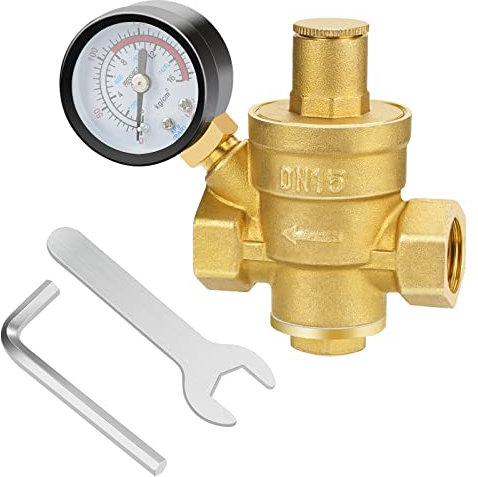 drado Druckminderer Wasser DN15 1/2 Zoll Messing Einstellbarer Wasserdruckregler, Wasserdruckminderer mit Manometer
