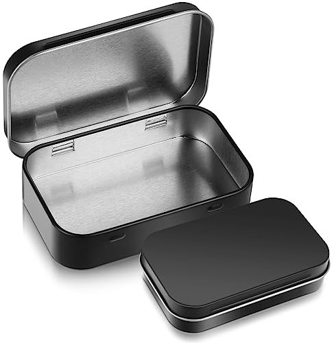 Ouligay Rectangular Small Tin Box Metal Hinged Containers for Candies Jewelry (Black)