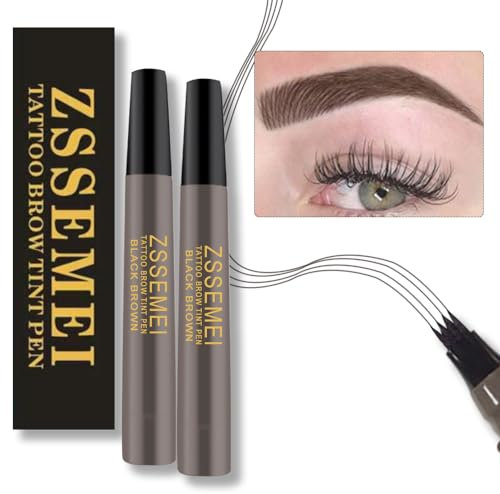 Stylo à sourcils imperméable liquide– 3D Crayon Sourcil Microblading, Longue Durée, crée un aspect naturel (Black Brown - 2 PCS)