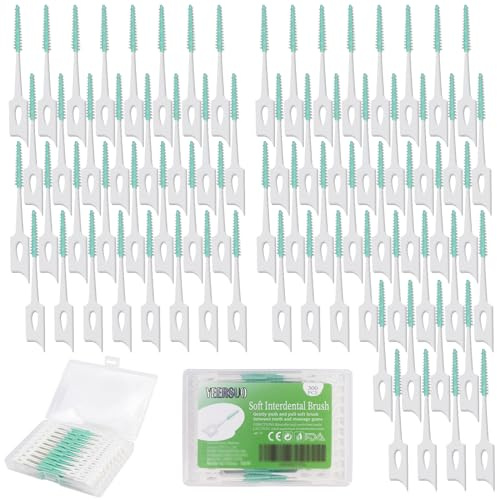 YEERSUO 300 PCS Soft Dental Floss Picks, Silicone Interdental Brush Between Teeth, Disposable Dental Picks for Teeth Cleaning, interdental Picks Teeth Cleaning Tool, Green Colors