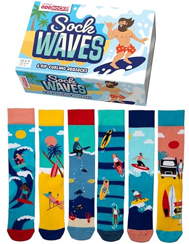 United Oddsocks Sock Waves 6 Odd Socks Geschenkbox | UK 6-11 | EUR 39-46 | US 7-12, mehrfarbig, Einheitsgröße