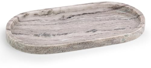 EHC Natural Marble Bathroom Vanity Tray, Decorative Oval Countertop Sink Storage Organiser for Cosmetics, Perfume, Candles, Home Decor - Natural, 30 x 15 x 2 cm