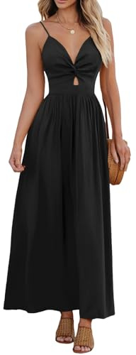 CUPSHE Women's Maxi Casual Dress V Neck Sleeveless Twisted Tie Back Paisley Floral Print Summer Long Party Cocktail A-line Dress Black XL